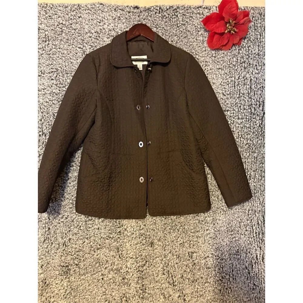 Talbots Women's Quilted Jacket Brown Mid-Length Button Casual Size M